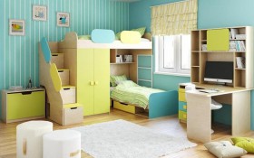 Детская комната Смайли (Желтый/Голубой/Зеленый/корпус Клен) в Белокурихе - belokuriha.katalogmebeli.com | фото 2