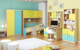 Детская комната Смайли (Желтый/Голубой/Зеленый/корпус Клен) в Белокурихе - belokuriha.katalogmebeli.com | фото 3