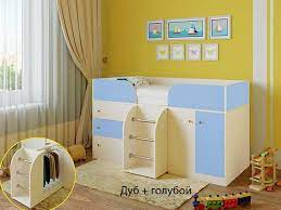 Кровать-чердак Малыш-4 Дуб молочный/Голубой в Белокурихе - belokuriha.katalogmebeli.com | фото