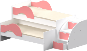 Кровать детская Матрешка выкатная с лестницей  Белый/Розовый в Белокурихе - belokuriha.katalogmebeli.com | фото 1