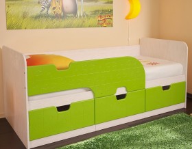Кровать детская Минима 1,86м с ящиками (дуб атланта/лайм глянец) в Белокурихе - belokuriha.katalogmebeli.com | фото