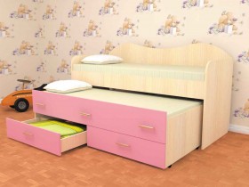 Кровать детская Нимфа двухместная 2.0 Дуб молочный/Розовый в Белокурихе - belokuriha.katalogmebeli.com | фото