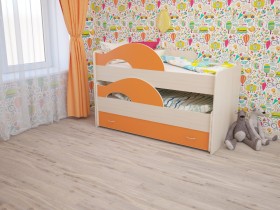 Кровать детская Радуга 1600 Млечный дуб/Оранжевый в Белокурихе - belokuriha.katalogmebeli.com | фото 1