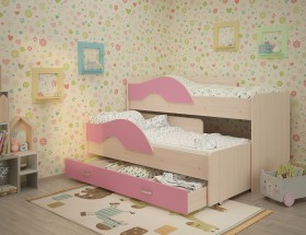 Кровать детская Радуга 1600 Млечный дуб/Розовый в Белокурихе - belokuriha.katalogmebeli.com | фото