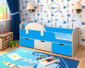 Кровать Малыш-мини с бортиком Дуб молочный/Голубой в Белокурихе - belokuriha.katalogmebeli.com | фото