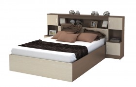 Кровать с прикроватным блоком КР 552 Спальня Basya (шимо темный/шимо светлый) в Белокурихе - belokuriha.katalogmebeli.com | фото