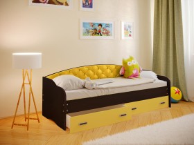 Кровать Софа-7 с мягкой спинкой (800х1900) Венге/Желтый в Белокурихе - belokuriha.katalogmebeli.com | фото