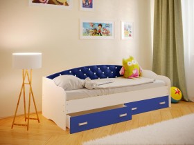 Кровать Софа-7 с мягкой спинкой со стразами (800х1900) Белый/Синий в Белокурихе - belokuriha.katalogmebeli.com | фото