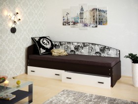 Кровать Софа-9 с мягкой спинкой с рисунком Милана (900х1900) Венге/Белый в Белокурихе - belokuriha.katalogmebeli.com | фото