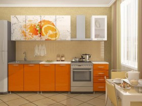 Кухонный гарнитур 1,8м Апельсин (Белый/Оранжевый металлик/Фотопечать апельсин) в Белокурихе - belokuriha.katalogmebeli.com | фото