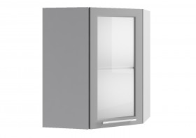 Лофт ПУС 550 шкаф верхний угловой со стеклом (Штукатурка белая/корпус Серый) в Белокурихе - belokuriha.katalogmebeli.com | фото