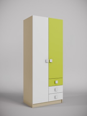 Шкаф 2-х створчатый с ящиками Эппл (Зеленый/Белый/корпус Клен) в Белокурихе - belokuriha.katalogmebeli.com | фото
