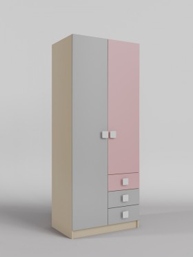 Шкаф 2-х створчатый с ящиками Грэйси (Розовый/Серый/корпус Клен) в Белокурихе - belokuriha.katalogmebeli.com | фото