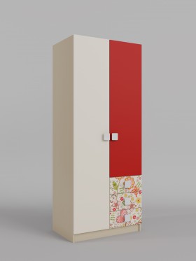 Шкаф 2-х створчатый с ящиками Ретвит (Бежевый/Красный/корпус Клен) в Белокурихе - belokuriha.katalogmebeli.com | фото