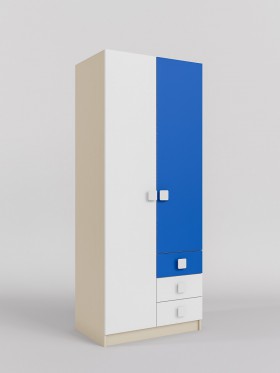 Шкаф 2-х створчатый с ящиками Скай (Синий/Белый/корпус Клен) в Белокурихе - belokuriha.katalogmebeli.com | фото