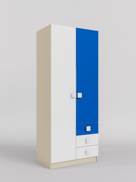 Шкаф 2-х створчатый с ящиками Скай люкс (Синий/Белый/корпус Клен) в Белокурихе - belokuriha.katalogmebeli.com | фото