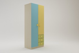Шкаф 2-х створчатый с ящиками Смайли (Желтый/Голубой/Зеленый/корпус Клен) в Белокурихе - belokuriha.katalogmebeli.com | фото