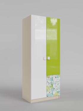 Шкаф 2-х створчатый с ящиками Твит (Белый/Зеленый/корпус Клен) в Белокурихе - belokuriha.katalogmebeli.com | фото