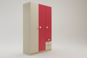 Шкаф 3-х створчатый с ящиками Бэрри (Бежевый/Красный/корпус Клен) в Белокурихе - belokuriha.katalogmebeli.com | фото