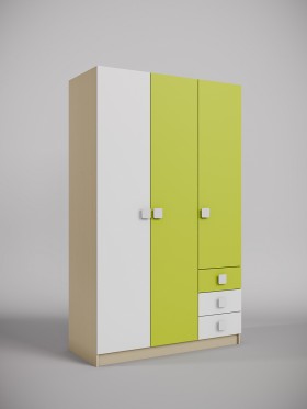 Шкаф 3-х створчатый с ящиками Эппл (Зеленый/Белый/корпус Клен) в Белокурихе - belokuriha.katalogmebeli.com | фото