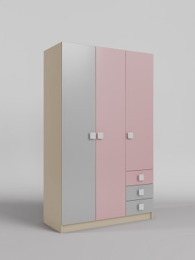 Шкаф 3-х створчатый с ящиками Грэйси (Розовый/Серый/корпус Клен) в Белокурихе - belokuriha.katalogmebeli.com | фото