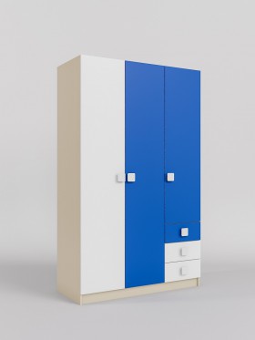 Шкаф 3-х створчатый с ящиками Скай (Синий/Белый/корпус Клен) в Белокурихе - belokuriha.katalogmebeli.com | фото