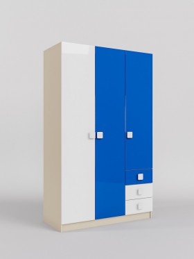Шкаф 3-х створчатый с ящиками Скай люкс (Синий/Белый/корпус Клен) в Белокурихе - belokuriha.katalogmebeli.com | фото