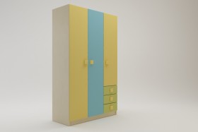 Шкаф 3-х створчатый с ящиками Смайли (Желтый/Голубой/Зеленый/корпус Клен) в Белокурихе - belokuriha.katalogmebeli.com | фото