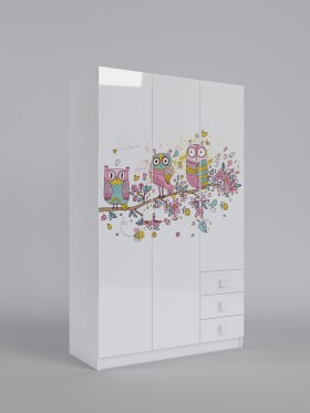 Шкаф 3-х створчатый с ящиками Совушки (Белый/корпус Выбеленное дерево) в Белокурихе - belokuriha.katalogmebeli.com | фото
