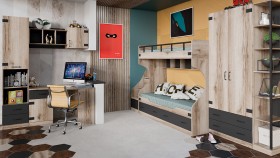 Шкаф для одежды комбинированный «Окланд» (Фон Черный/Дуб Делано) в Белокурихе - belokuriha.katalogmebeli.com | фото 4