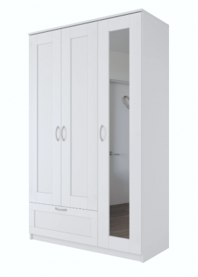 Шкаф трехдверный Сириус с зеркалом и 1 ящиком белый в Белокурихе - belokuriha.katalogmebeli.com | фото