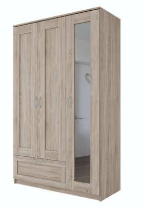 Шкаф трехдверный Сириус с зеркалом и 1 ящиком дуб сонома в Белокурихе - belokuriha.katalogmebeli.com | фото