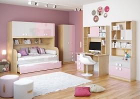 Система хранения над кроватью Грэйси (Розовый/Серый/корпус Клен) в Белокурихе - belokuriha.katalogmebeli.com | фото 3